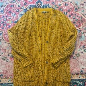 Chunky Mustard Yellow Knit Button Cardigan